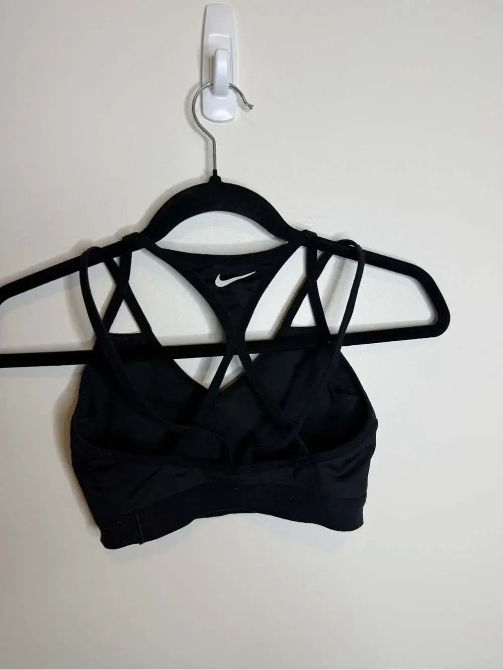 Nike Black Strappy Crossback Sports Bra with White Swoosh